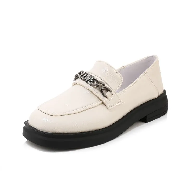 Asymmetrical Flat Shoes Women's Solid Color Square Toe Rhinestone Metal Decor Slip on Flats Shoes