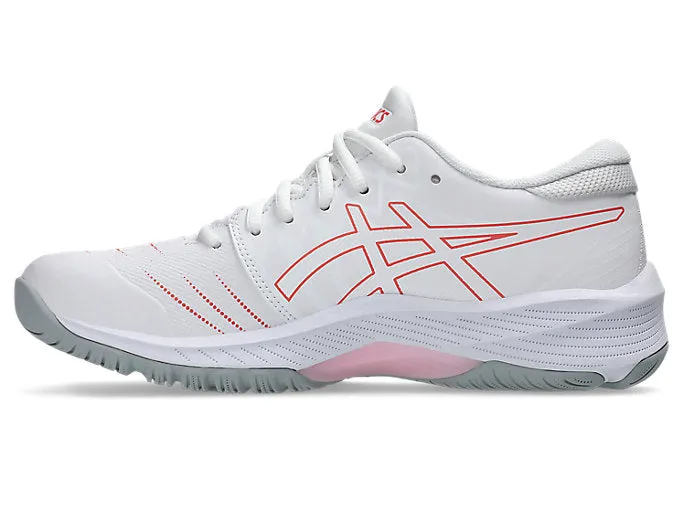 Low Profile Asics Shoes ASICS WOMEN'S NETBURNER 21 WHITE/PAPAYA NETBALL SHOES