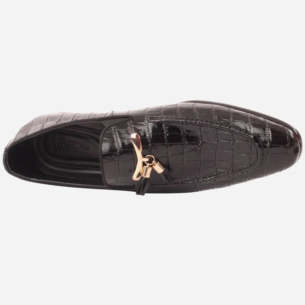 Flat Embroidered Shoes Men "Hugo" Sleek Almond Toe Slip On Shoes