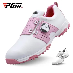 Waterproof Leather Golf Shoes PGM Women Golf Shoes Waterproof Lightweight Knob Buckle Shoelace Sneakers Ladies Breathable Non-Slip Trainers Shoes XZ098