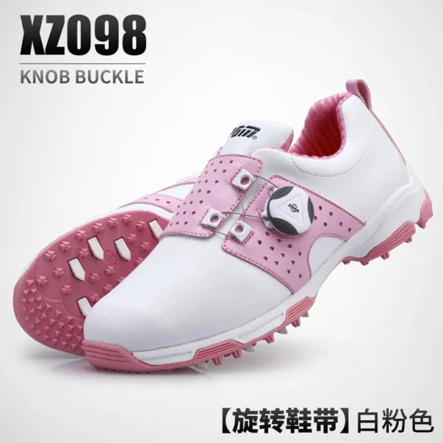 Rain Waterproof Shoes PGM Women Golf Shoes Waterproof Lightweight Knob Buckle Shoelace Sneakers Ladies Breathable Non-Slip Trainers Shoes XZ098