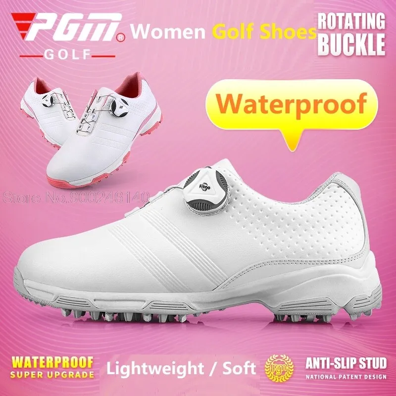 Bike Waterproof Shoe Covers Pgm Women's Waterproof Anti-Slip Golf Shoes Ladies Girl Knobs Buckle Sports Shoes Lightweight Breathable Golf Sneakers