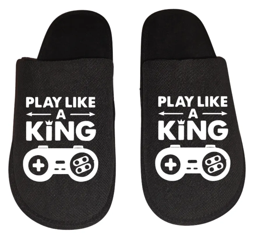play like a king video game Gamer Gaming Men's Slippers / House Shoes slides dad husband father son gift Alice In Wonderland Slippers