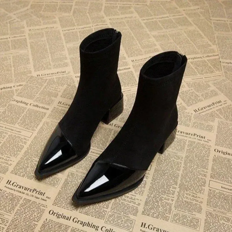 Autumn Winter Fleeces Sock Ankle Boots Square Heel Warm Short Booties Mt500 Burner Clipless Waterproof Shoe