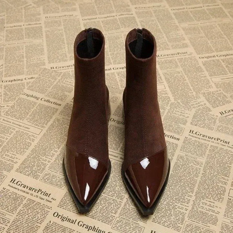 Best Walking Autumn Winter Fleeces Sock Ankle Boots Square Heel Warm Short Booties