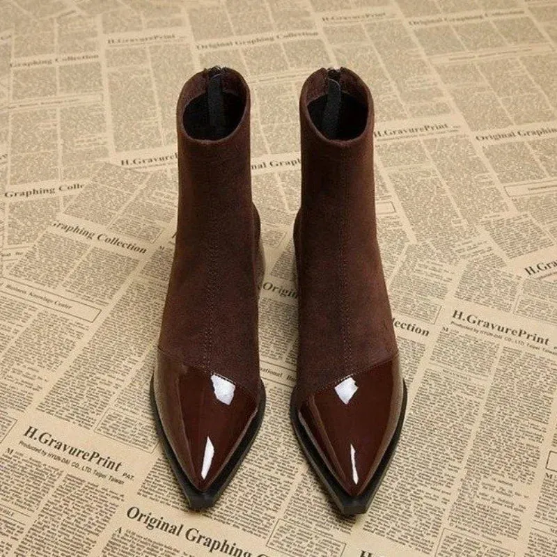 Winter Waterproof Slip On Shoes Autumn Winter Fleeces Sock Ankle Boots Square Heel Warm Short Booties