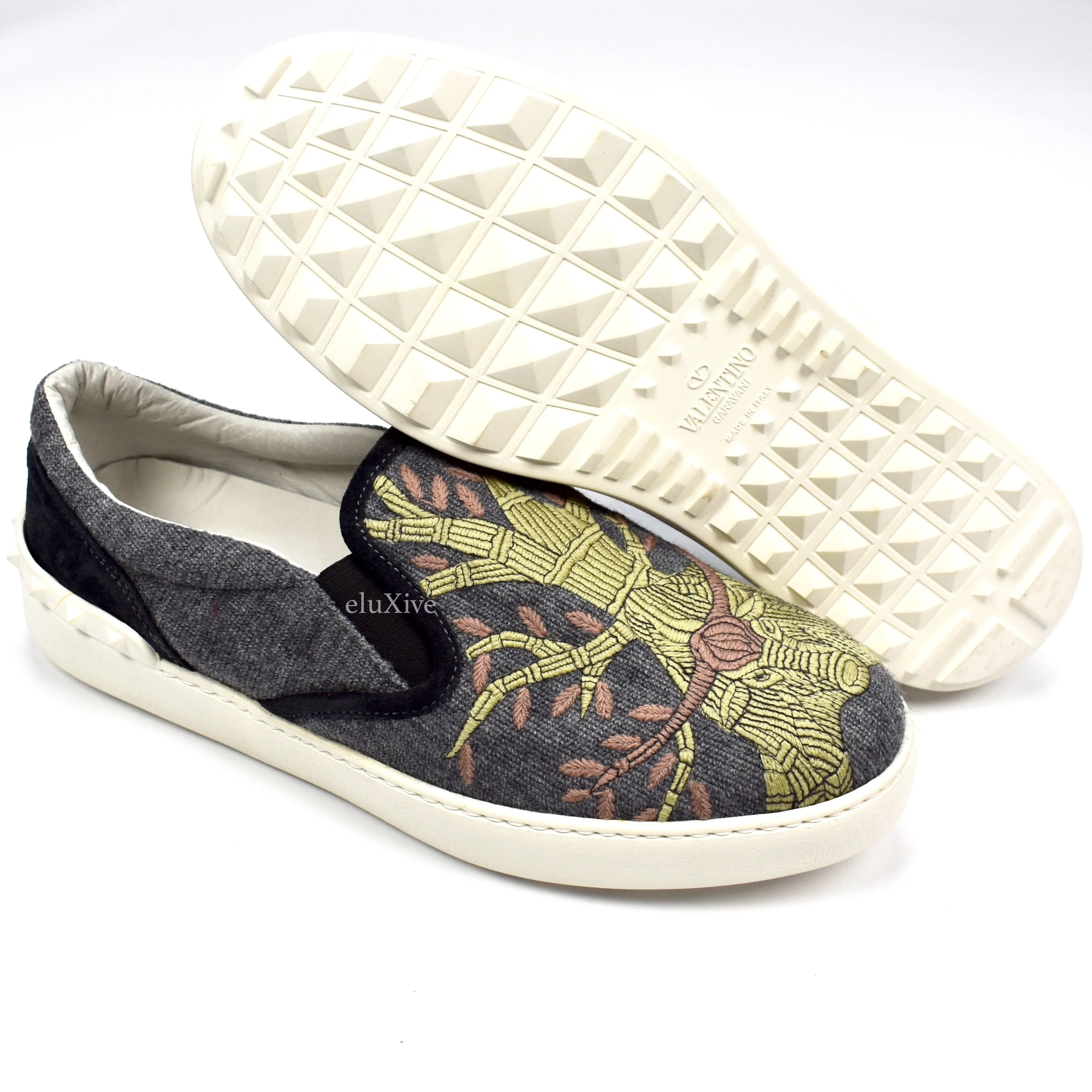 At Wool Slippers Valentino - Embroidered Tapestry Skate Sneakers