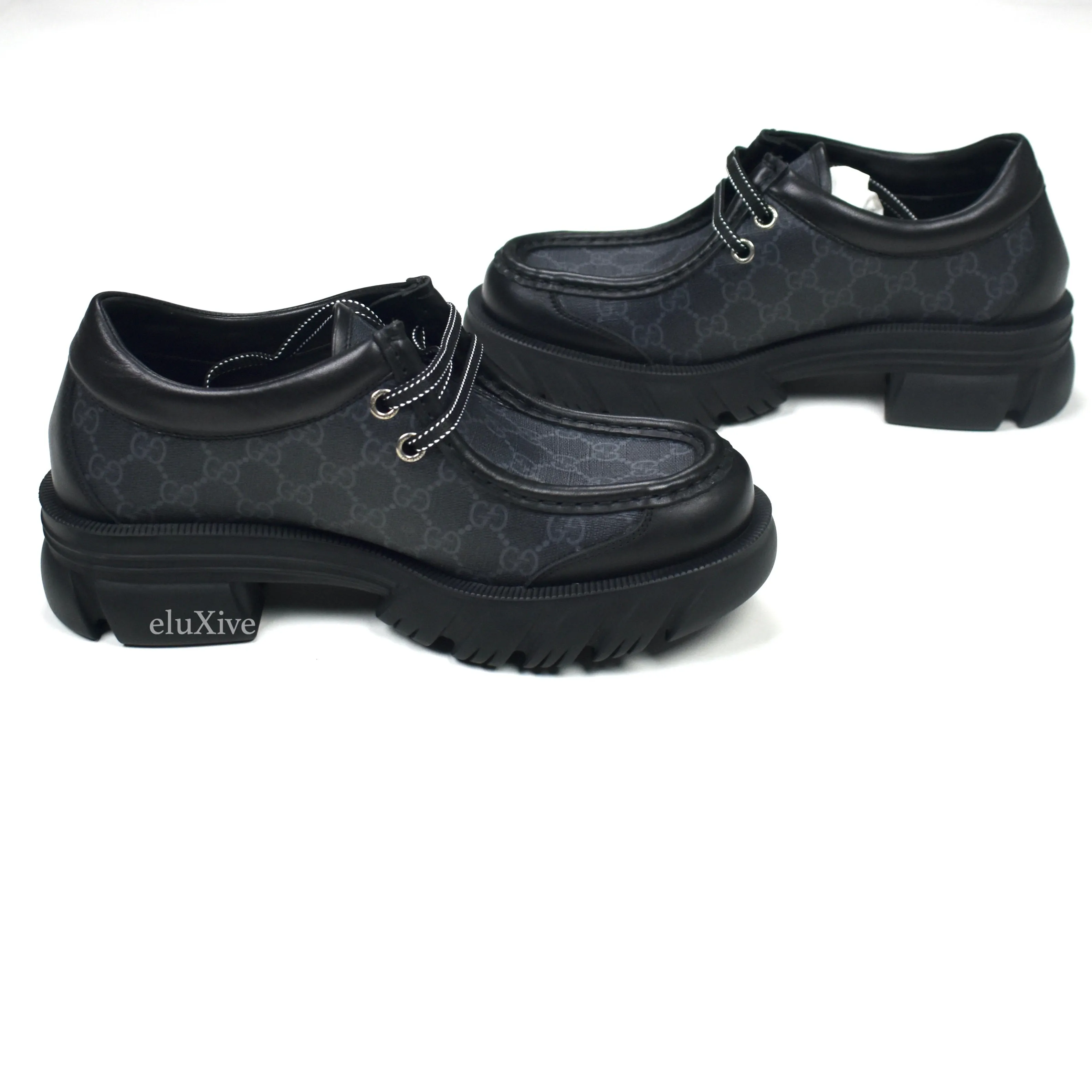 Gucci - Black GG Supreme Monogram Chunky Sole Shoes Taco Bell Slides