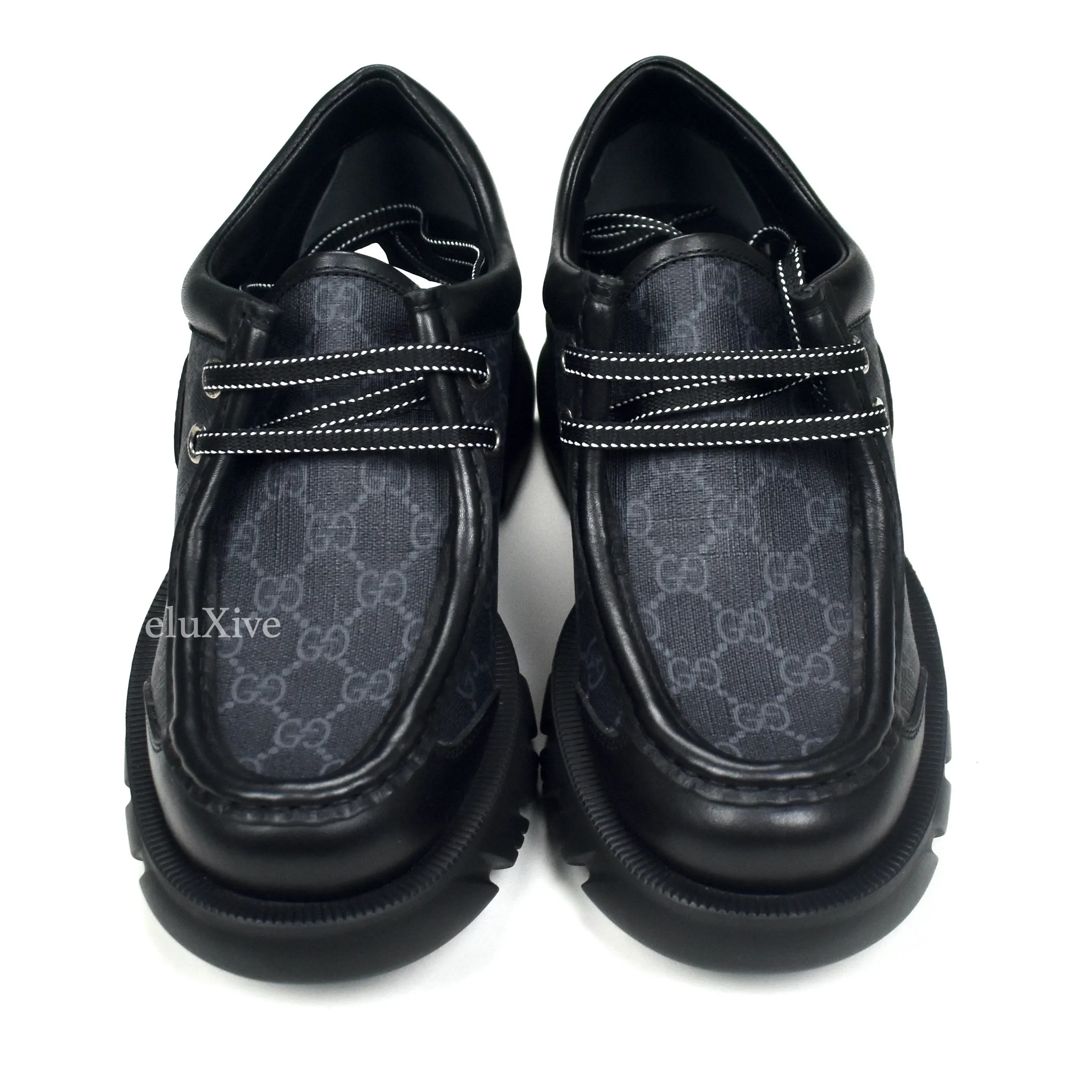 Gucci - Black GG Supreme Monogram Chunky Sole Shoes Pictures Of Lady Slippers Flowers