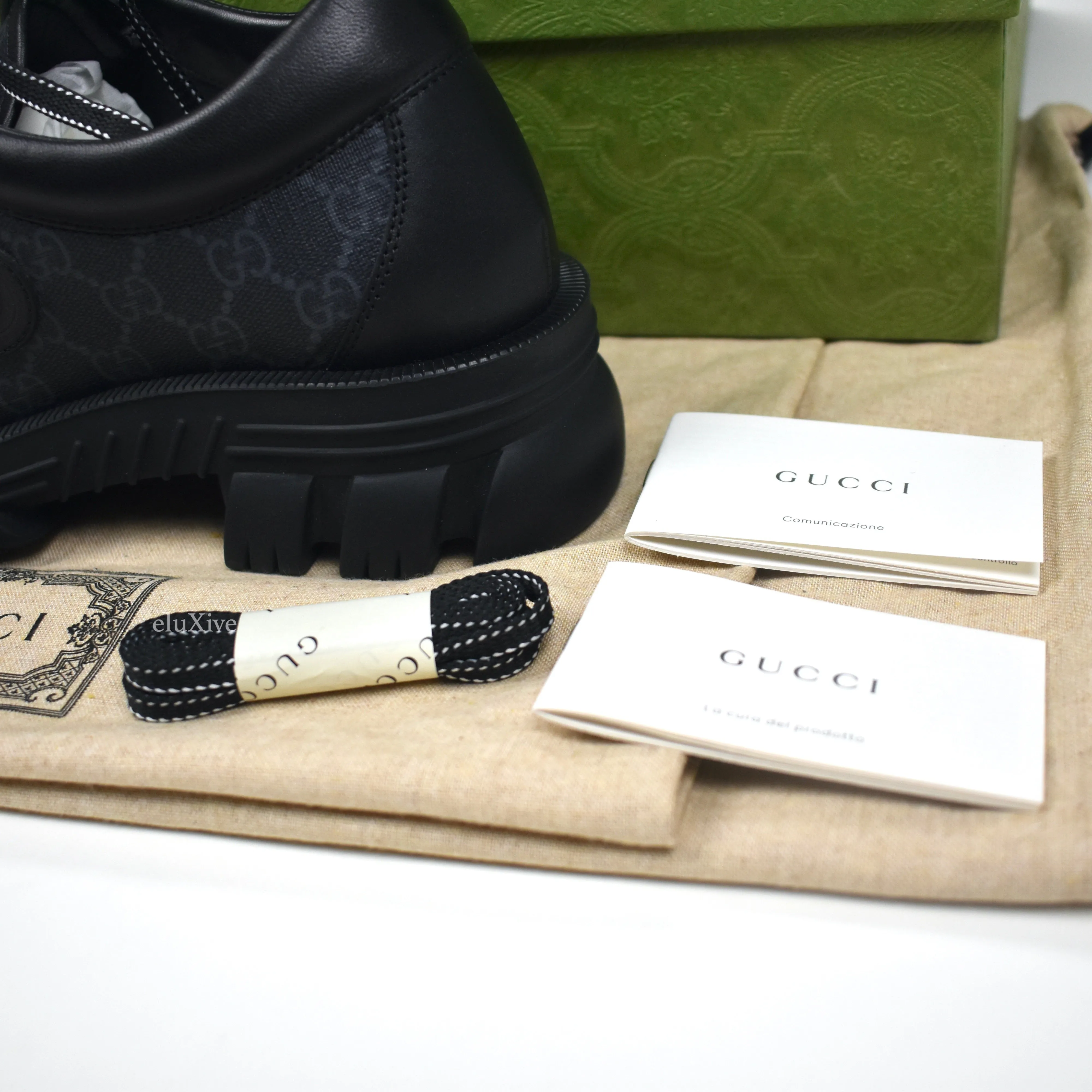 Gucci - Black GG Supreme Monogram Chunky Sole Shoes Deisgner Slippers