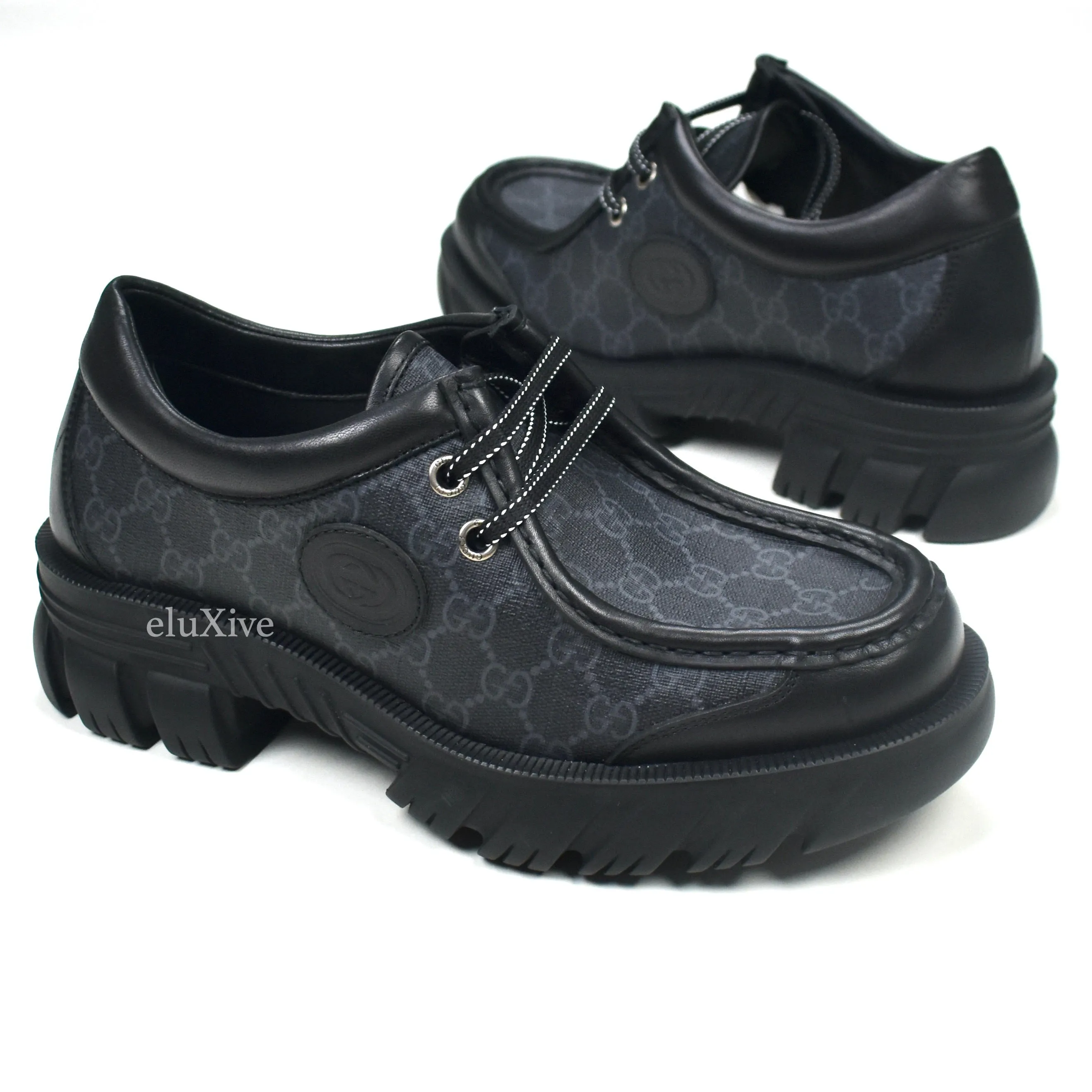 Gucci - Black GG Supreme Monogram Chunky Sole Shoes Slide