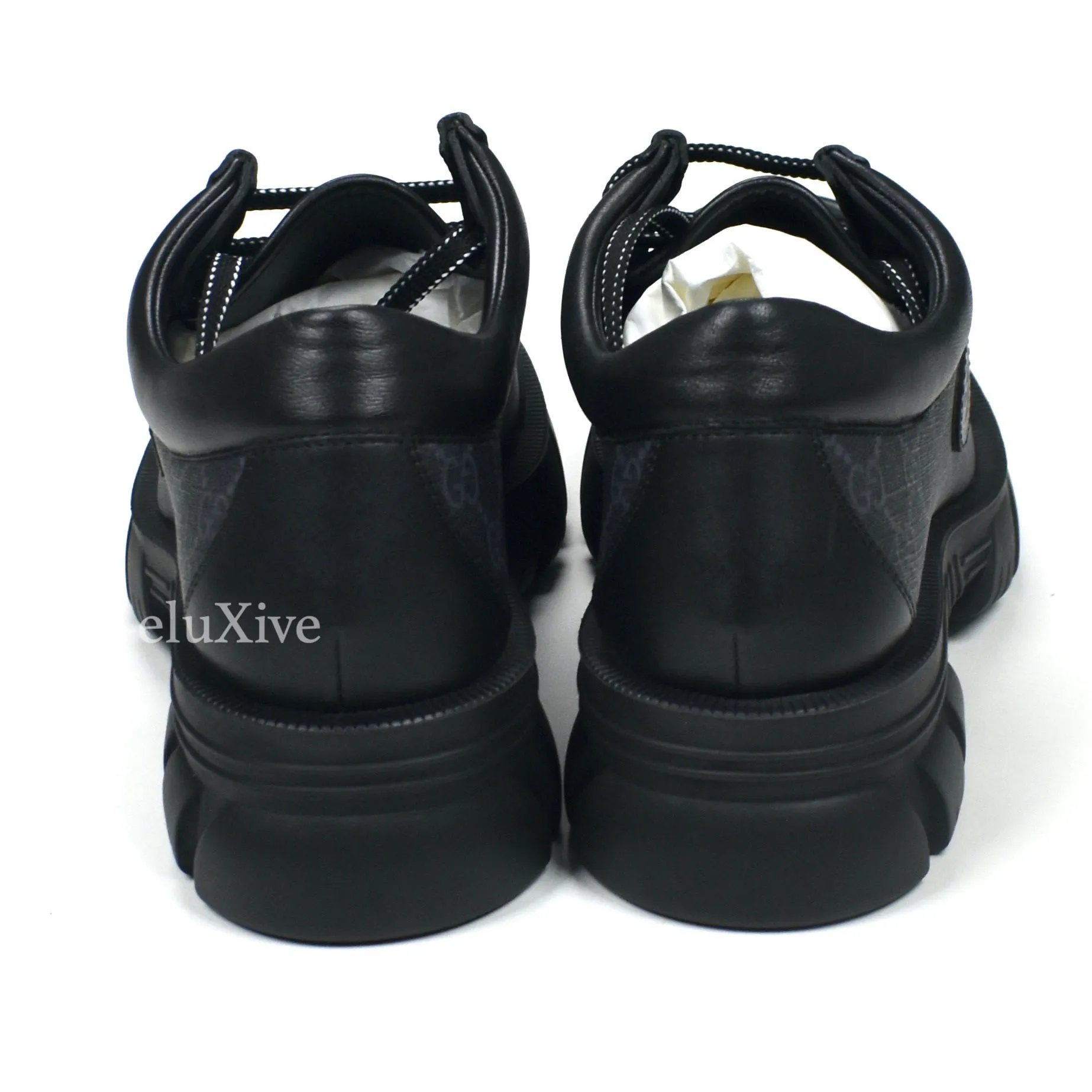 Gucci - Black GG Supreme Monogram Chunky Sole Shoes Slippers Leopard Print