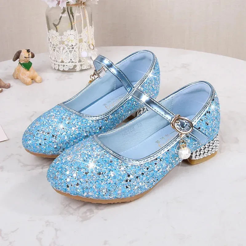 Trail Running Waterproof Shoes Zhongda Girls' Fashion Show Crystal Shoe New Versatile Mary Jane Fashion Sequins Walk Princess Shoe School Shoes for Kid Girls