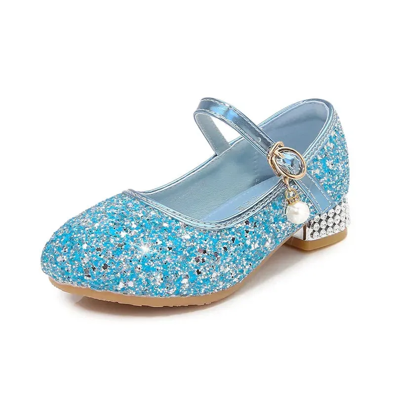 Zhongda Girls' Fashion Show Crystal Shoe New Versatile Mary Jane Fashion Sequins Walk Princess Shoe School Shoes for Kid Girls Best Waterproof Running Shoes