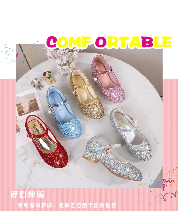 Waterproof Slip Resistant Work Shoes Zhongda Girls' Fashion Show Crystal Shoe New Versatile Mary Jane Fashion Sequins Walk Princess Shoe School Shoes for Kid Girls
