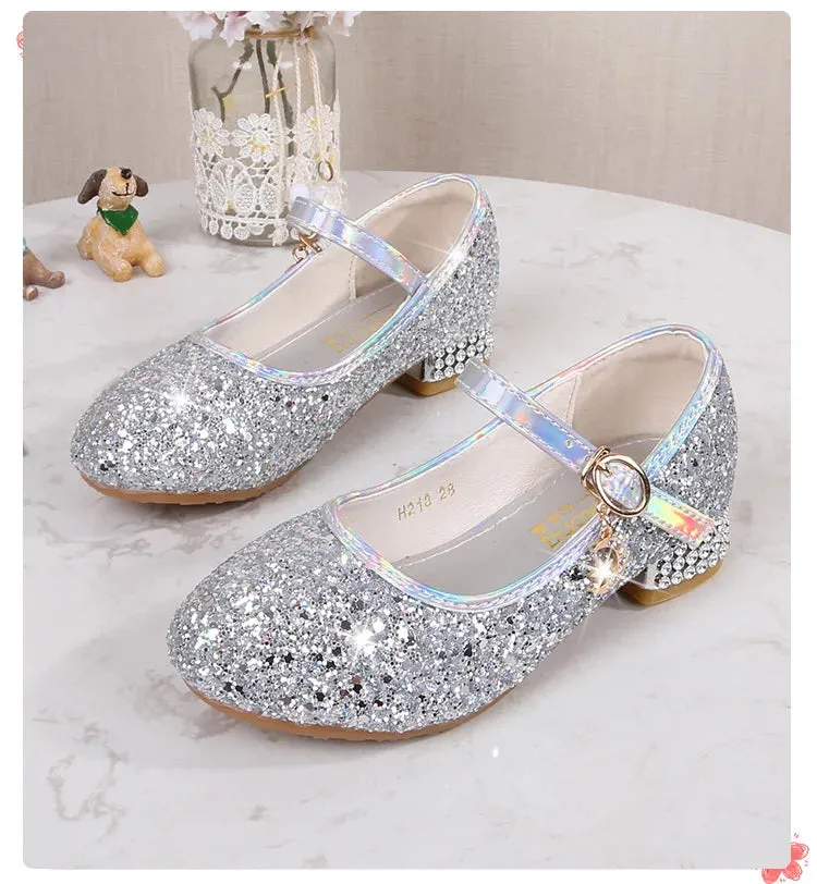 Venture Waterproof Shoe Zhongda Girls' Fashion Show Crystal Shoe New Versatile Mary Jane Fashion Sequins Walk Princess Shoe School Shoes for Kid Girls
