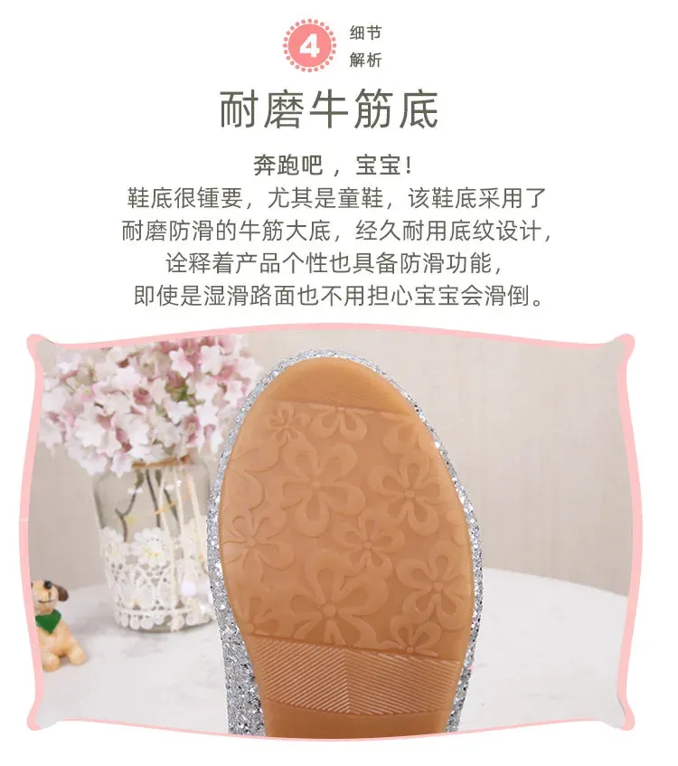 Zhongda Girls' Fashion Show Crystal Shoe New Versatile Mary Jane Fashion Sequins Walk Princess Shoe School Shoes for Kid Girls Motorcycle Waterproof Shoe Covers