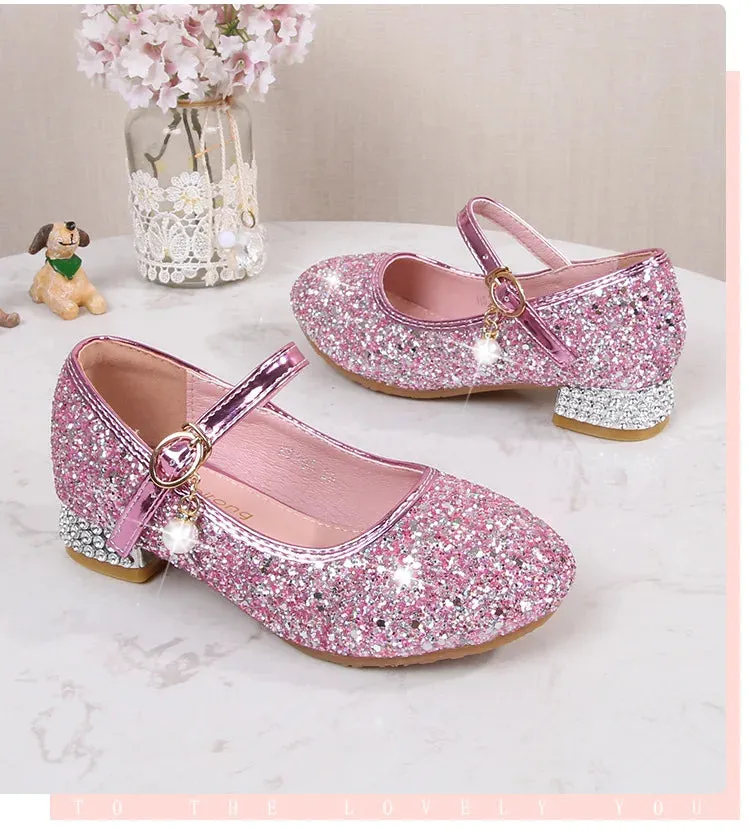Waterproofing Shoes Zhongda Girls' Fashion Show Crystal Shoe New Versatile Mary Jane Fashion Sequins Walk Princess Shoe School Shoes for Kid Girls