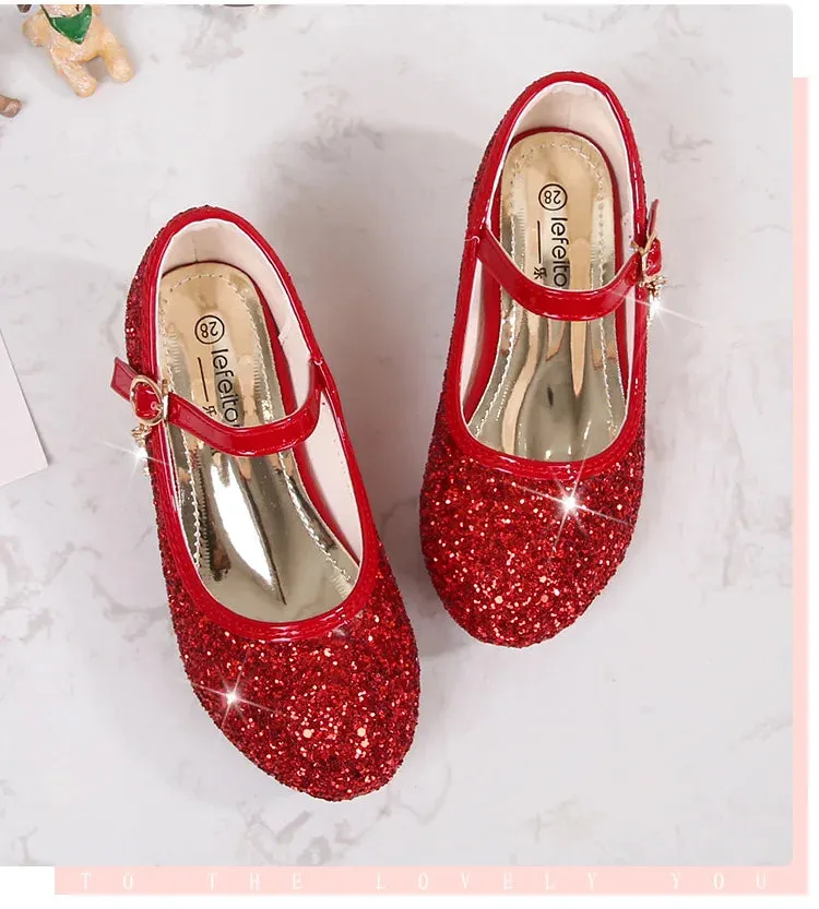 Wide Toe Box Waterproof Running Shoes Zhongda Girls' Fashion Show Crystal Shoe New Versatile Mary Jane Fashion Sequins Walk Princess Shoe School Shoes for Kid Girls