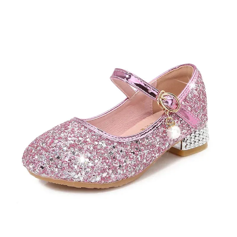 Slip-on Shoes Waterproof Zhongda Girls' Fashion Show Crystal Shoe New Versatile Mary Jane Fashion Sequins Walk Princess Shoe School Shoes for Kid Girls