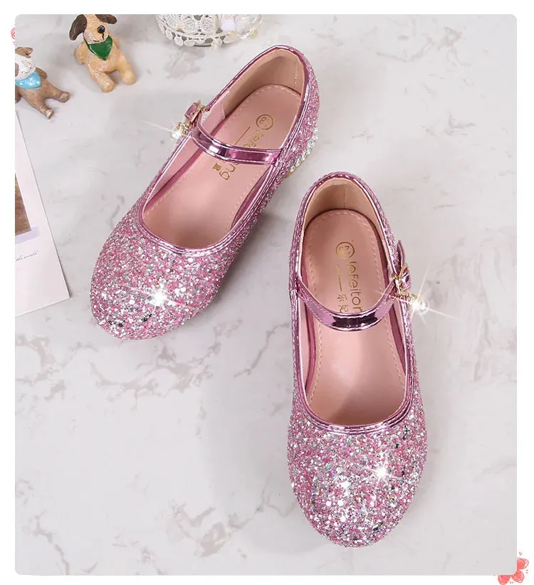 Zhongda Girls' Fashion Show Crystal Shoe New Versatile Mary Jane Fashion Sequins Walk Princess Shoe School Shoes for Kid Girls Waterproof Shoes For Alaska