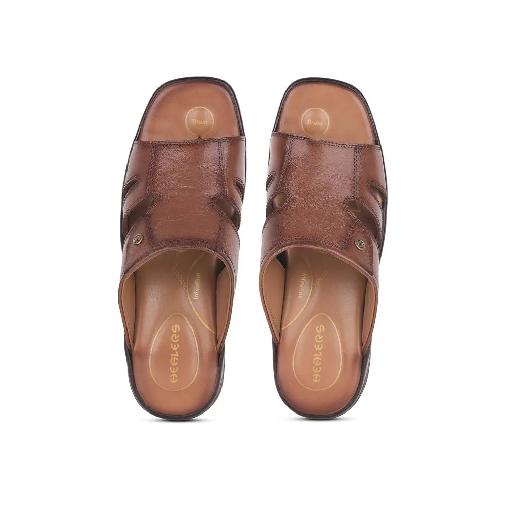 Healers Casual Tan Toe Ring Slippers For Men 2013-903 By Liberty Vintage Platform Sandals