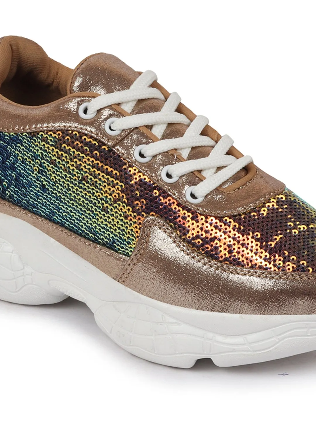 Women Golden Stylish Lace Up Embellished Sneakers Li Ning Basketball Sneakers