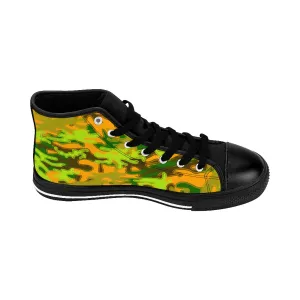Orange Blue Camo Men's High Tops, Green Camouflage Army Military Print Men's High-top Sneakers Shoes Kizik Boots