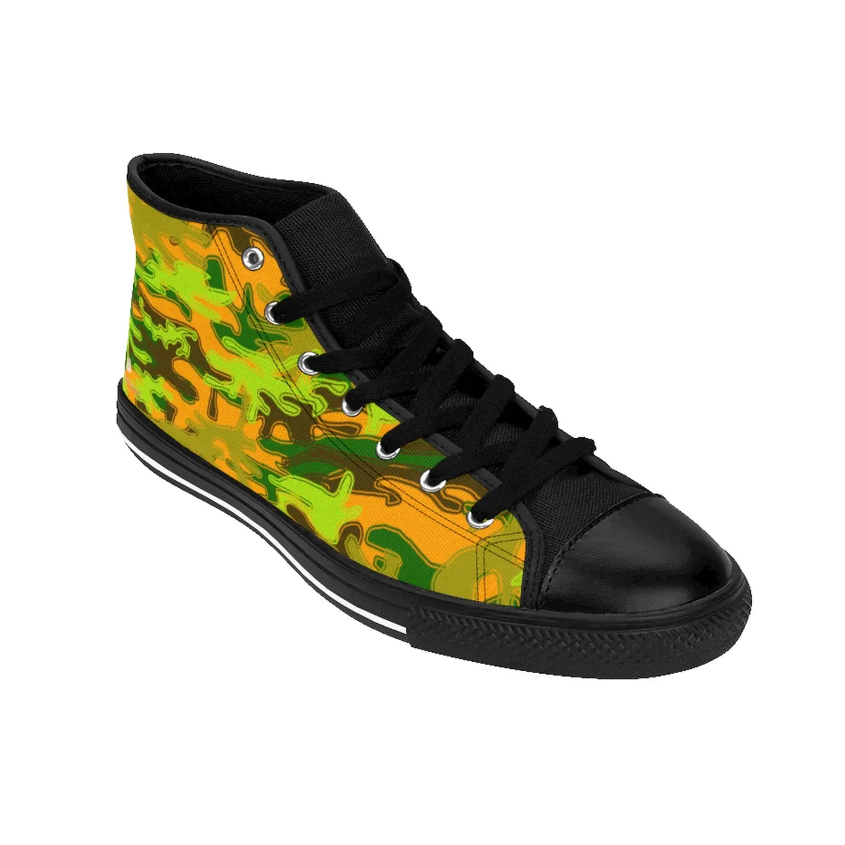 Orange Blue Camo Men's High Tops, Green Camouflage Army Military Print Men's High-top Sneakers Shoes Motorcycle Boots And Shoes