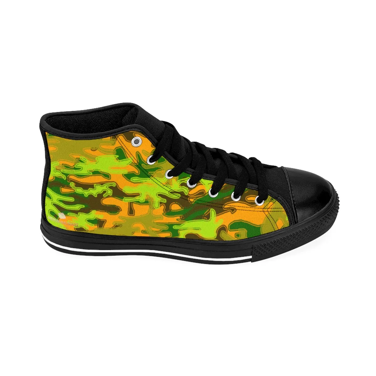 Orange Blue Camo Men's High Tops, Green Camouflage Army Military Print Men's High-top Sneakers Shoes Puss In Boots Movie
