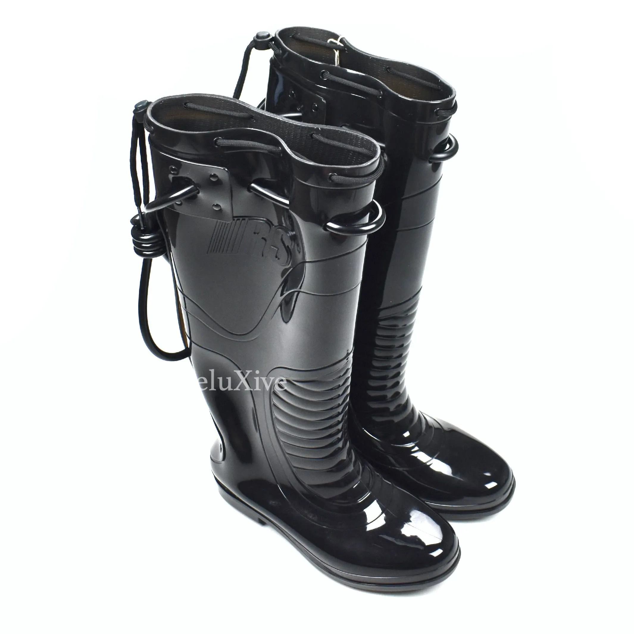 Raf Simons - Black PVC Blade Runner Futuristic Rubber Boots Slides With Closed Toe
