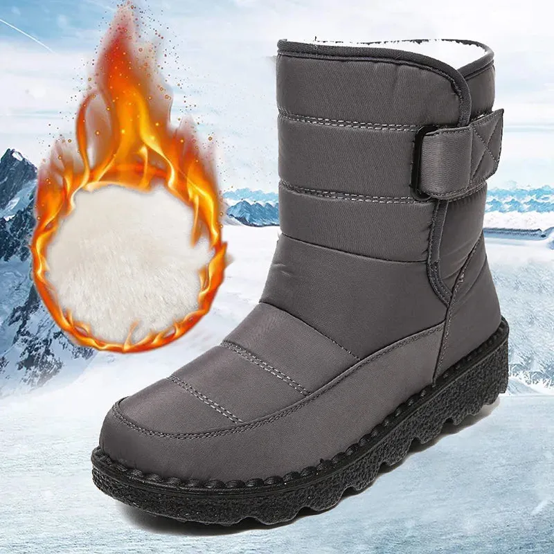 Work Shoes Steel Toe Waterproof Rimocy Non Slip Waterproof Snow Boots for Women Thick Plush Winter Ankle Boots Woman Platform Keep Warm Cotton Padded Shoes