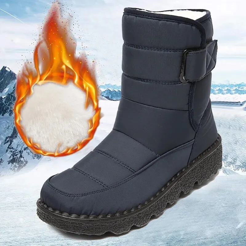 Rimocy Non Slip Waterproof Snow Boots for Women Thick Plush Winter Ankle Boots Woman Platform Keep Warm Cotton Padded Shoes Spray For Waterproofing Shoes