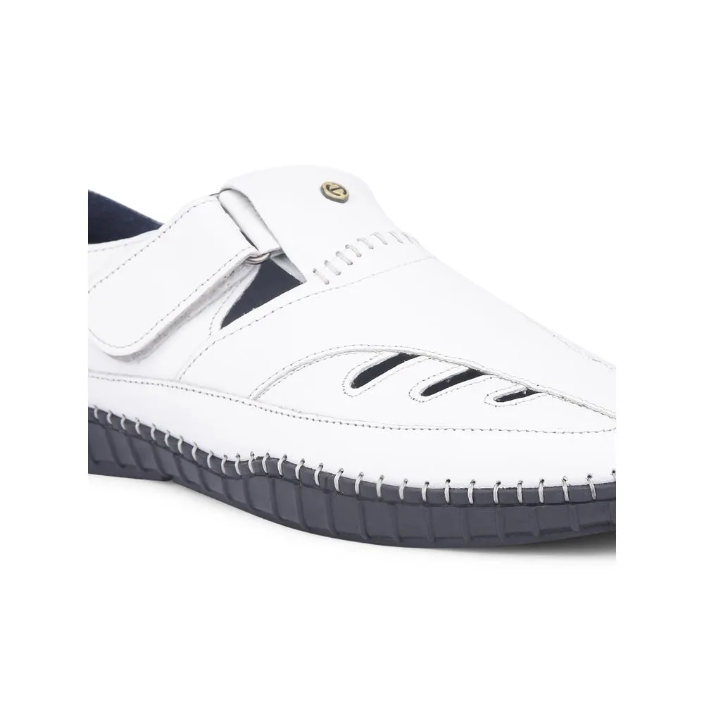 Walking Sandals With Arch Support Healers White Casual Buckle Sandal For Men JPL-205 By Liberty