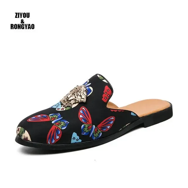 Valentino Flat Studded Shoes New summer breath Slippers men Slides fluffy Plush Sandals Flat House Shoes Casual Raccoon Flip Flops leather men shoe