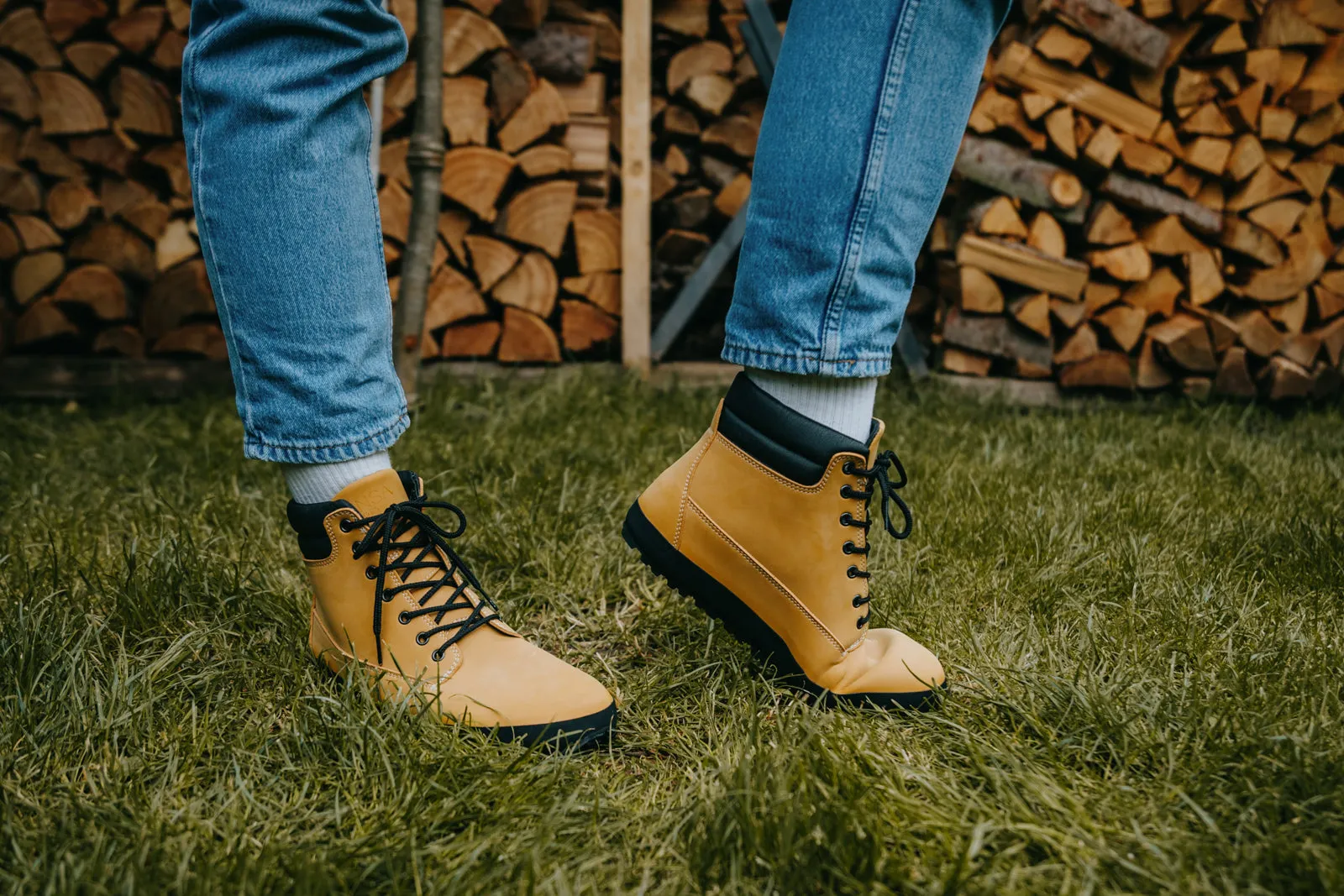 Men's barefoot shoes Shuma Nature mustard nubuck Waterproof Mid Hiking Shoes