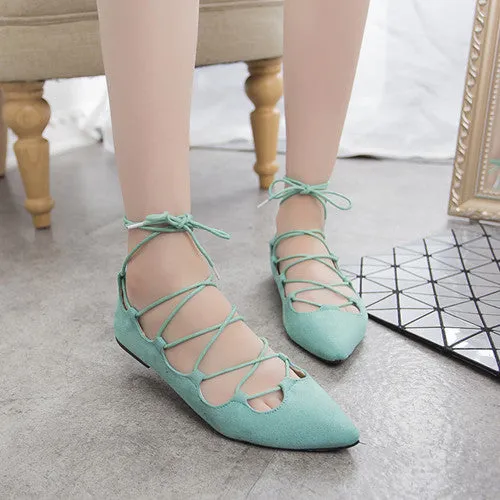 Fashion Women Shoes Flats Casual Pointed Toe cross strappy Suede Gladiator Flat Shoes Zapatillas Mujer Size 34-43