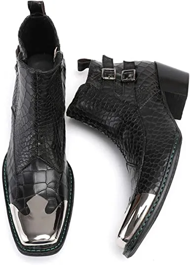 Sherling Boots Men's Western Boots Square Metal Tip Zipper Buckle