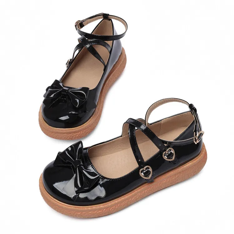 Open Toe Shoes Flats Women's Patent Leather Bowtie Ankle Strap Flats Shoes