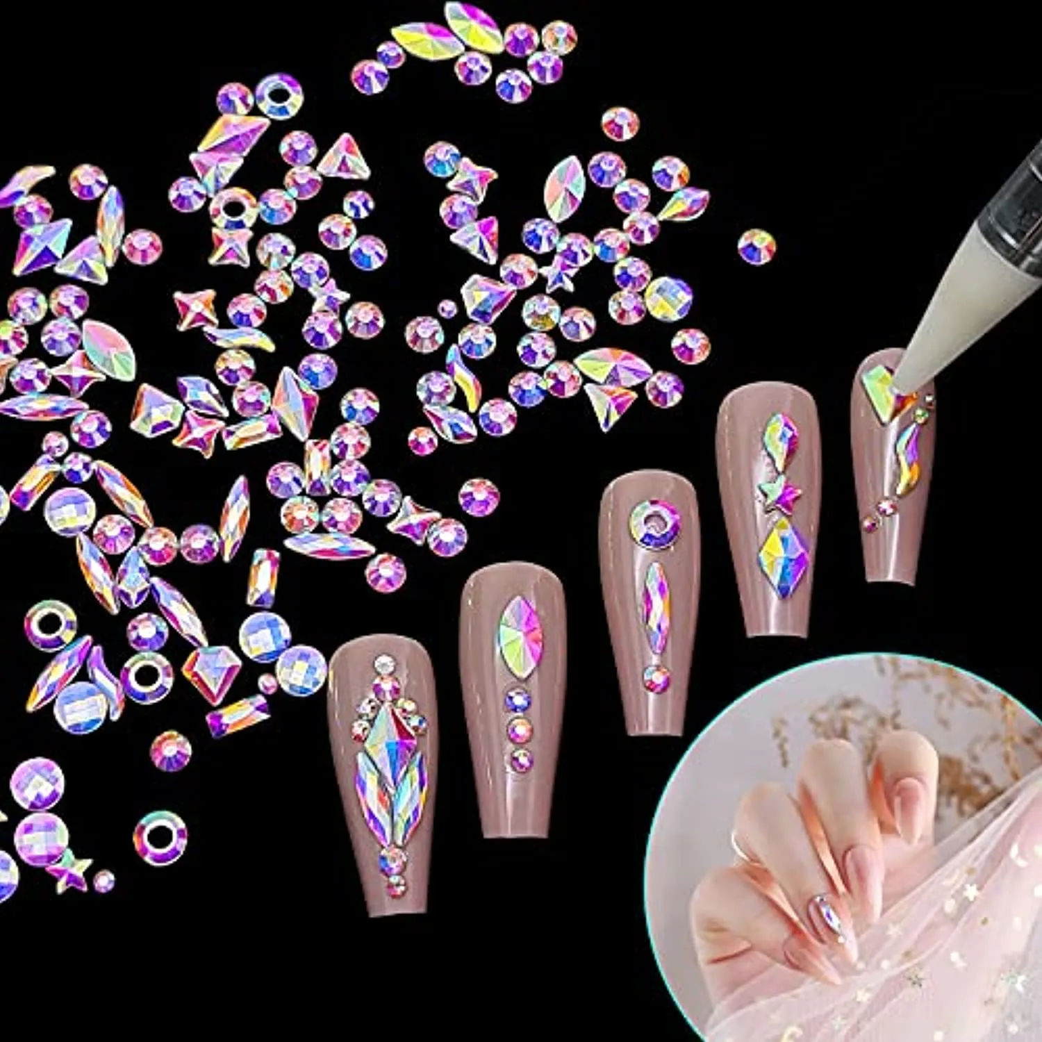 Waterproof Hiking Shoes Lightweight Nail Rhinestones Gems Jewels Kit,3830pcs 3D Crystal Diamond Nail Stones Mixed Shapes and Round Flat Rhinestones Packed with Nail Jewels Wax Pen & Box,Idea Gift for Acrylic Nail Art Diy Crafts