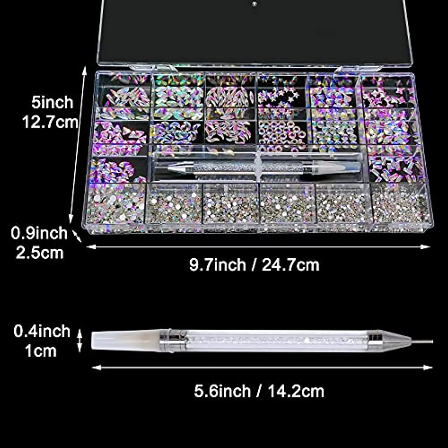Nail Rhinestones Gems Jewels Kit,3830pcs 3D Crystal Diamond Nail Stones Mixed Shapes and Round Flat Rhinestones Packed with Nail Jewels Wax Pen & Box,Idea Gift for Acrylic Nail Art Diy Crafts Waterproof Over Shoes Crossword