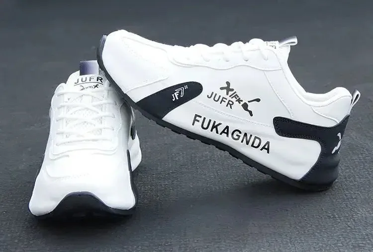 Men's PU Leather Waterproof Sneakers Casual Sports Shoes Men Lightweight Breathable Flat Non-slip Tenis Shoes Zapatillas Hombre Flat Shoes With Chain