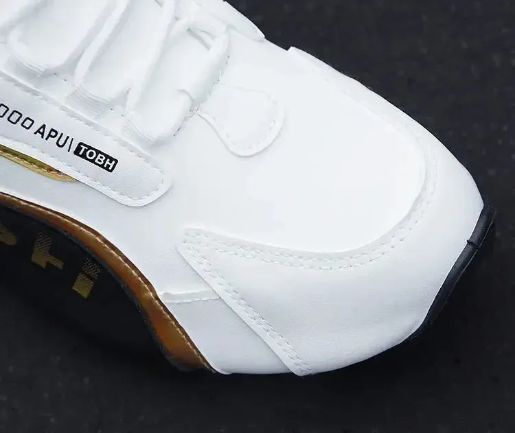 Men's PU Leather Waterproof Sneakers Casual Sports Shoes Men Lightweight Breathable Flat Non-slip Tenis Shoes Zapatillas Hombre Road Bike Flat Pedal Shoes