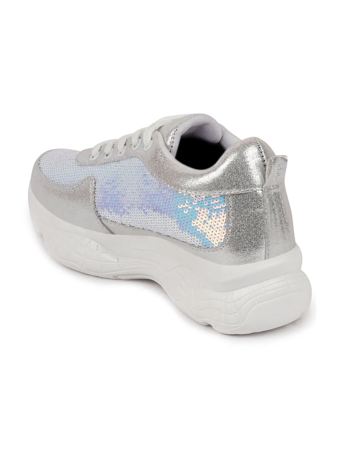 Women Silver Stylish Lace Up Embellished Sneakers Sneakers Gray