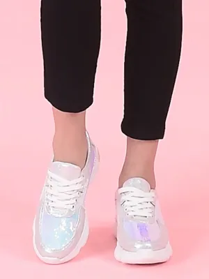 Women Silver Stylish Lace Up Embellished Sneakers Sneakers Target
