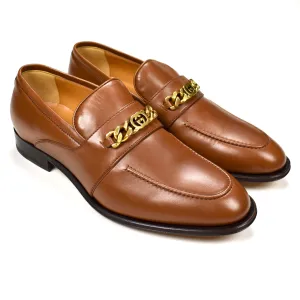 Gucci - Brown Leather GG Chain Logo Loafers Night Slippers