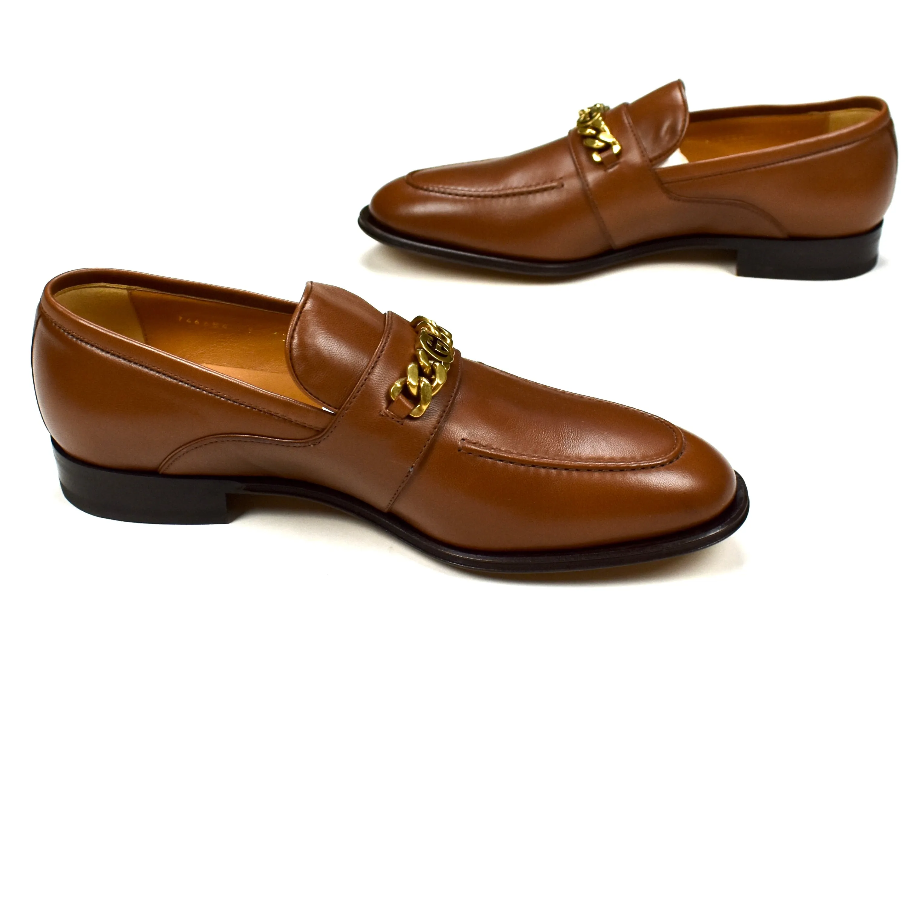 Gucci - Brown Leather GG Chain Logo Loafers Free Knitting Pattern For Slippers