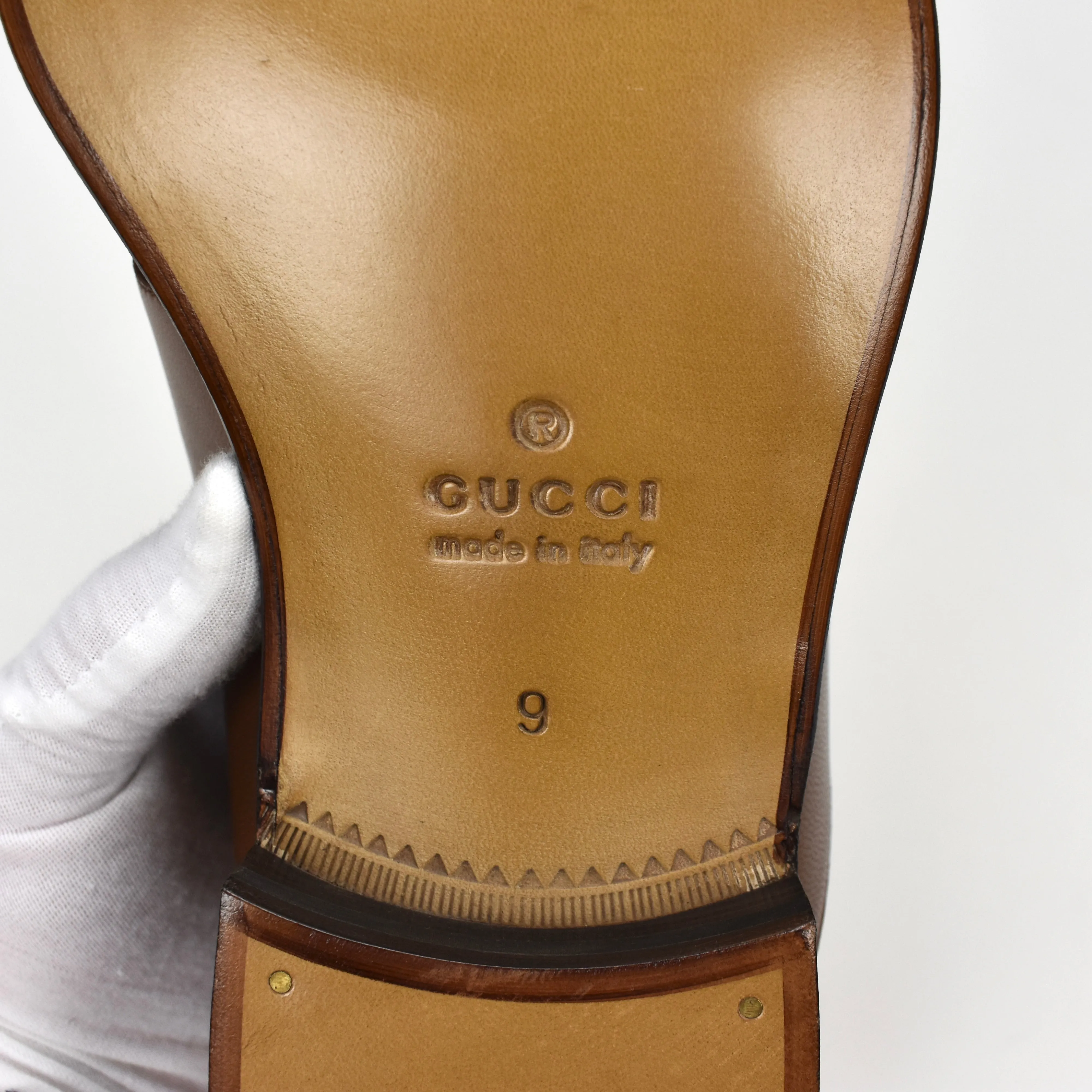 Gucci - Brown Leather GG Chain Logo Loafers New Slides