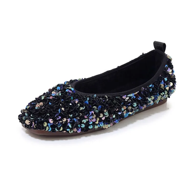 Abeo Shoes Flats Women's Lightweight Bling Bling Sequins Slip on Flats Shoes