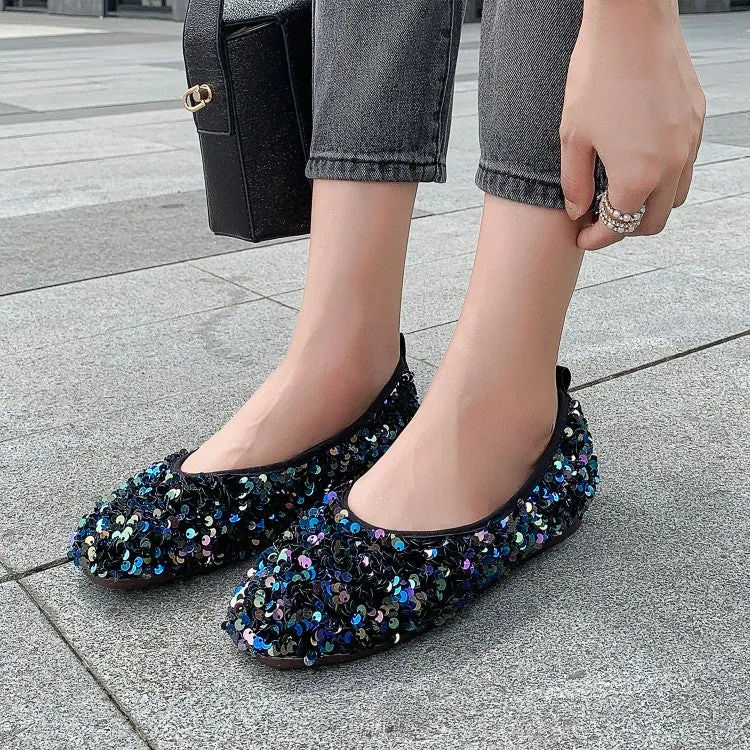 Women's Lightweight Bling Bling Sequins Slip on Flats Shoes Washable Flat Shoes